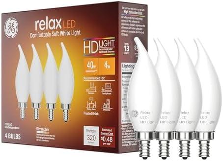 GE Relax LED Light Bulbs, 40 Watt, Soft White Candle Lights, Decorative Light Bulbs, Frosted, Small Base (36985), 3 Bulbs