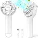 2 x 2 IN 1 Portable Mini Handheld Fan with Keychain Stand, Personal Powerful Cooling Fan, Small Battery Operated Table Fan, Quiet Hand Fan, USB Rechargeable, Birthday Gifts for Women Mom (White)
