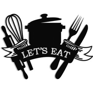 XORT Kitchen Metal Sign, Metal Kitchen Wall Art, Let's Eat Sign for Home Kitchen Dining Living Room Hanging Plaque Decoration. (Black - 14 x 10 inch) XORT Kitchen Metal Sign, Metal Kitchen Wall Art, Let's Eat Sign for Home Kitchen Dining Living Room Hanging Plaque Decoration. (Black - 14 x 10 inch)