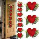 3.3 ft Valentine's Day Red Heart Garland Farmhouse Large Heart Love Door Decoration Country Rustic Wall Hanging with Eucalyptus Leaves for Valentines Wedding Anniversary Engagement Decor