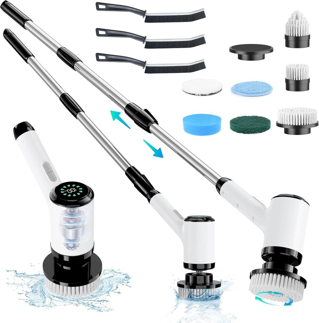 Electric Spin Scrubber: Cordless Power Spin Scrubber with Long Handle and Dual Speeds for Cleaning Bathroom Tub Tile Floor Include Cleaning Brush (Handle Length 50 inch)