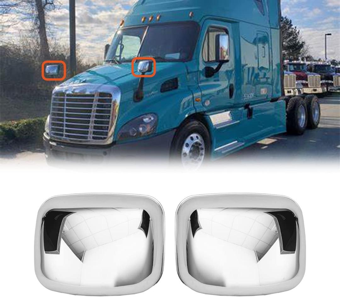 High Soar Chrome Hood Mirror Covers Pair for Freightliner Cascadia 2008-2017, Driver and Right Side Hood Mirror Covers for Freightliner Cascadia (Passenger and Driver Side)