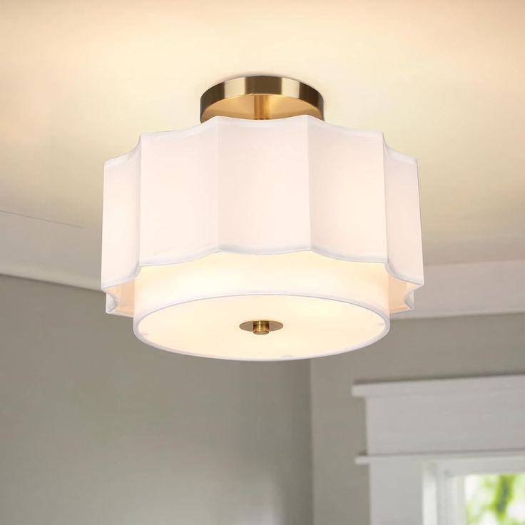 FRIDEKO HOME 3-Light Semi Flush Mount Ceiling Light Fixture Modern Close to Ceiling Light with White Fabric Drum Shade Light Fixtures Ceiling Mount for Bedroom Kitchen Hallway Entryway Dining