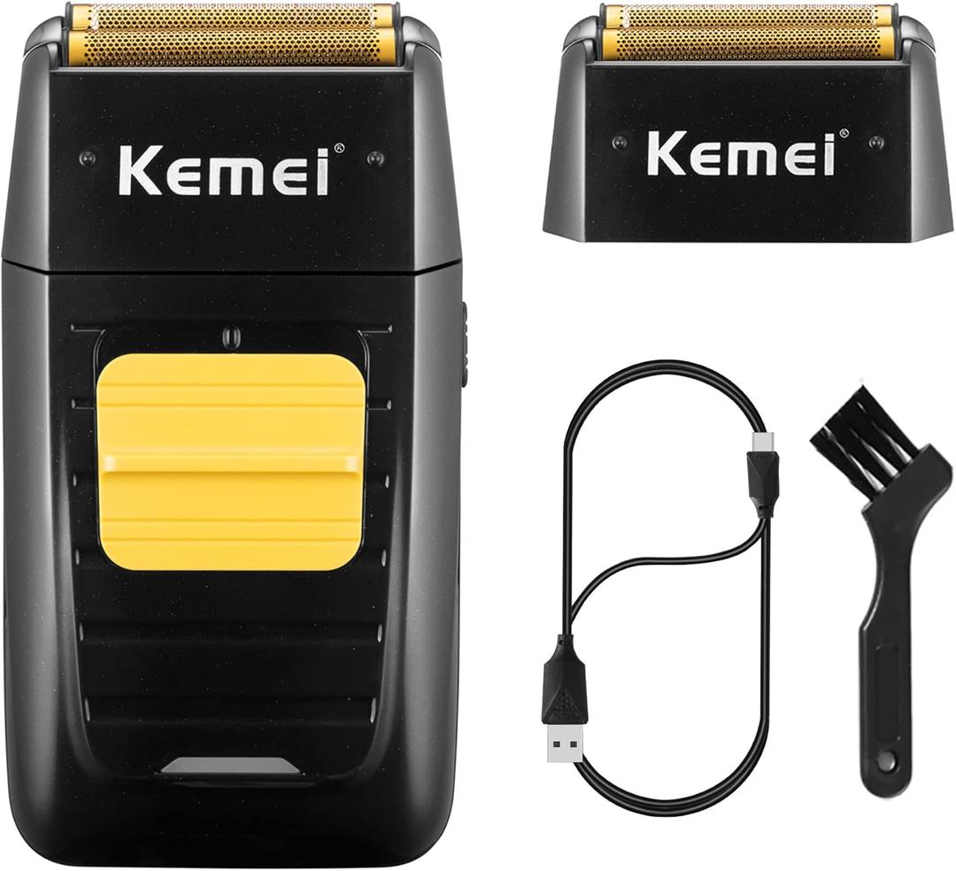 KEMEI Foil Shaver Double Electric Shaver for Men, Professional Electric Razors Head Shaver for Bald Men, Barber Supplies Cordless Rechargeable (Black)