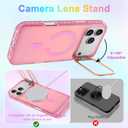 Cute Case for iPhone 17 Pro Case with Stand for Women Girls [Compatible with Magsafe] Aesthetic Glitter Sparkly Bling Magnetic Phone Cover with Camera Lens Kickstand, Iridescent Pink