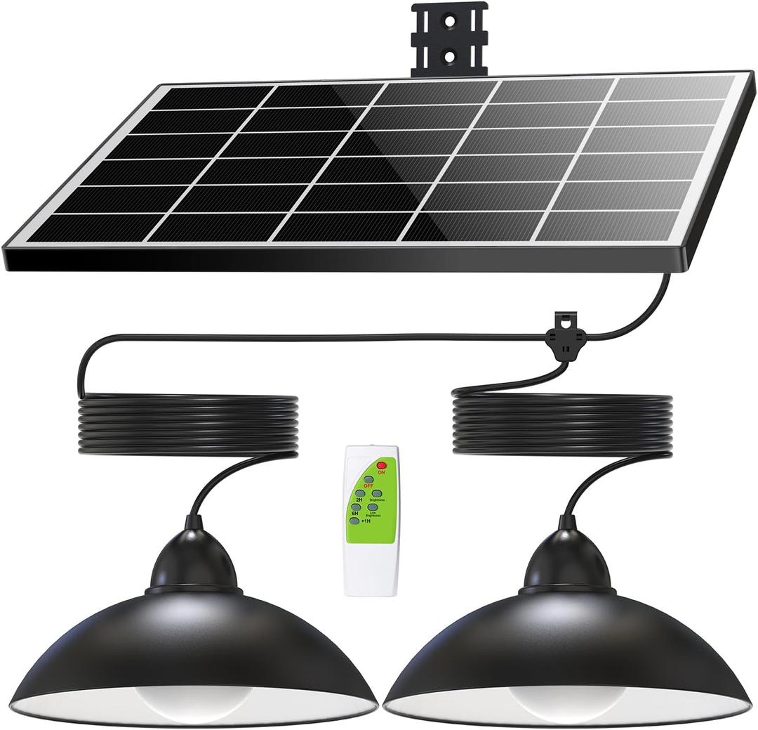 Solar Pendant Lights IP65 Weatherproof Dusk to Dawn Solar Shed Lamp with Remote Controller for Outdoor Gazebo Barn Chicken Coop Bullpen Pig Pen Stables Tents