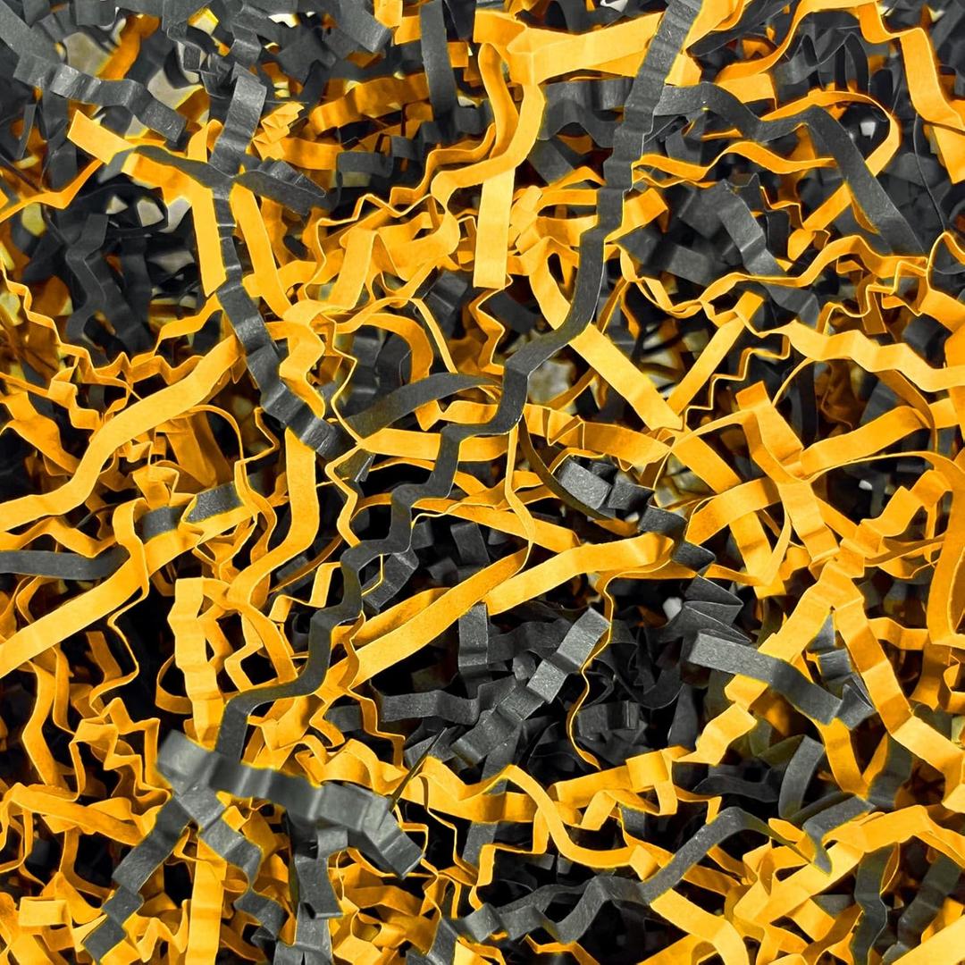 ZEBMOON 2 LB Black Gold Crinkle Cut Paper Shred Filler Great for Gift Wrapping, Basket Filling, Birthday, Wedding, Halloween, Thanksgiving, Graduation, New Year Party Decorations Filling Supplies