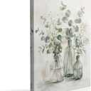 Botanical Canvas Wall Art Framed Eucalyptus Glass Vase Painting Print Posters Wrapped Canvas Wall Decor Neutral Plant Artwork for Bedroom Living Room Bathroom Kitchen Office Nursery Gift 16x24 Inches