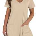 ioiohahaun Women's Summer Casual Rompers Short Sleeve V Neck Loose Fit Jumpsuit 2025 Trendy One Piece Jumps With Pockets Small