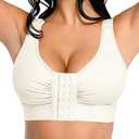 FeelinGirl Post Surgery Compression Bra for Women's Front Closure Bra with Adjustable Straps Wirefree (Medium, White)