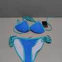 Suvimuga Women Two Piece Swimsuit Color Block Swimwear Halter String Triangle Bikini Sets (Medium, Blue)