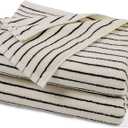 Jacquotha Black and Ivory Striped Bath Towels Set of 2, Lighter & Quick Dry Towels Large 27.5 x 55 inches, Farmhouse for Bathroom, Pool, Shower