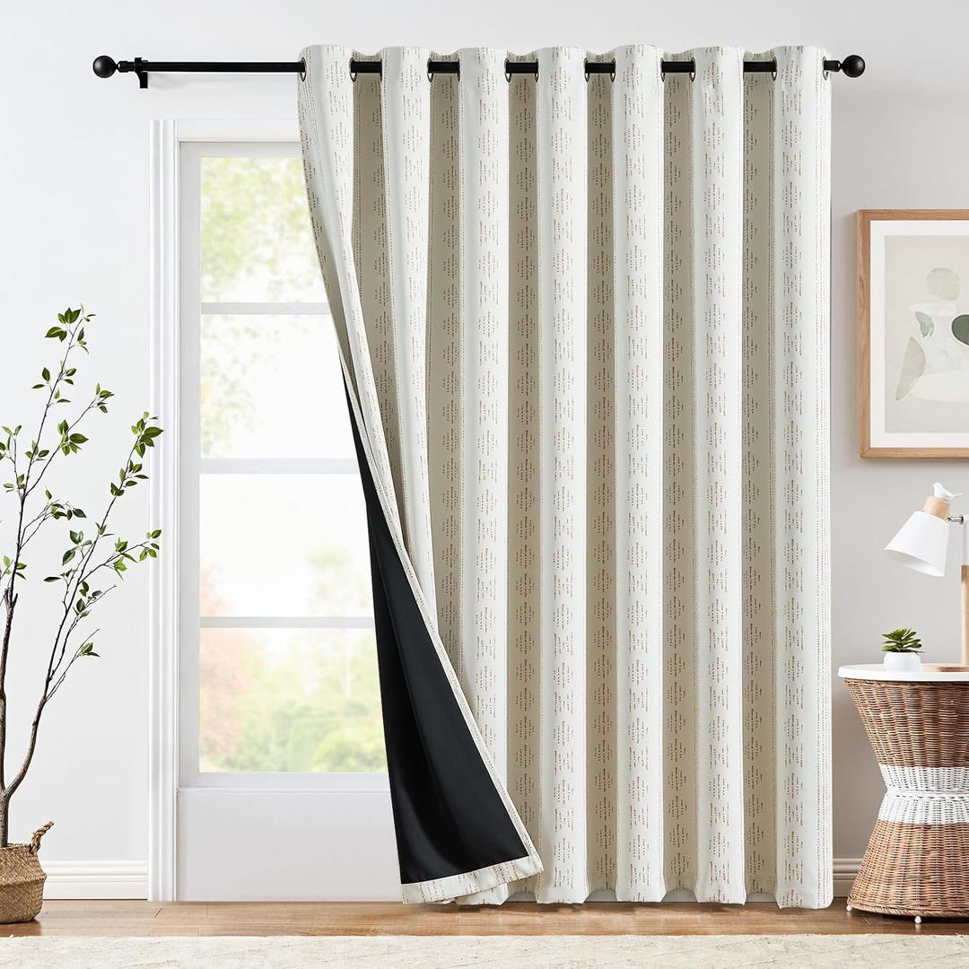 jinchan 95% Blackout Boho Curtain 84 Inches Long for Bedroom 1 Panel Extra Wide Printed Curtain Beige Geometric Grommet Top Thermal Insulated Window Drape Beige