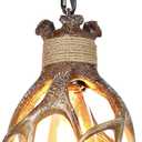 Rustic Deer Antler Light Fixtures, Small Farmhouse Pendant Hanging Lighting Fixture Faux Antler Lamps for Cabin Kitchen Table Sink Bathroom Coffee Shop Dining Room