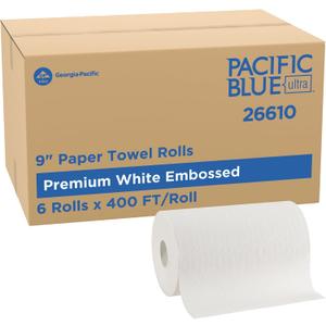 Pacific Blue Ultra by Georgia-Pacific PRO 9” Paper Towel Rolls, White, 400 Feet Per Roll, 6 Rolls Per Case, 26610