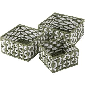 OIAHOMY Storage Baskets Paper Rope Shelf Baskets, Handwoven Small Wicker Bins for Home, Set of 3-Green & White