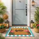 Tinideya 2 Pcs Summer Flamingo Coir Door Mat Welcome Non Slip Hello Mats Floor Layering Doormats Seasonal Cute for Porch Entryway Indoor Outdoor Decor(Hello Pink Flamingo)