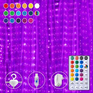 16 Colors Changing Curtain Lights - 250 LED 9.8 X 8.8 FT Fairy String, 7 Modes Twinkle with Remote, Backdrop Wall Hanging Dripping for Bedroom Backyard Halloween Christmas Decor (Multicolor)