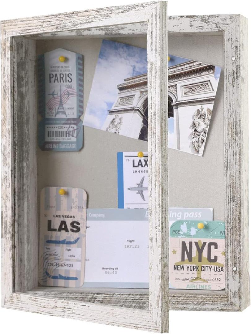 Califortree Shadow Box Frame 8.5x11 with Linen Back - Sturdy Memory Display Case of Flower, Pictures, Medals and More, Rustic White