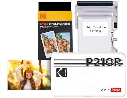 Kodak Mini 2 Retro 4PASS Portable Photo Printer, 2.1x3.4 inches, Sheets Bundle, White