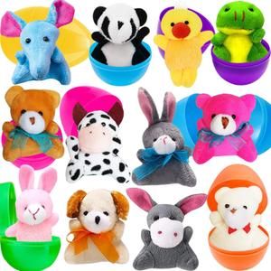 Prefilled Easter Eggs Filled with Stuffed Plush Animals Toys Inside for Easter Basket Stuffers, Easter Egg Hunt, Kids Classroom Prizes