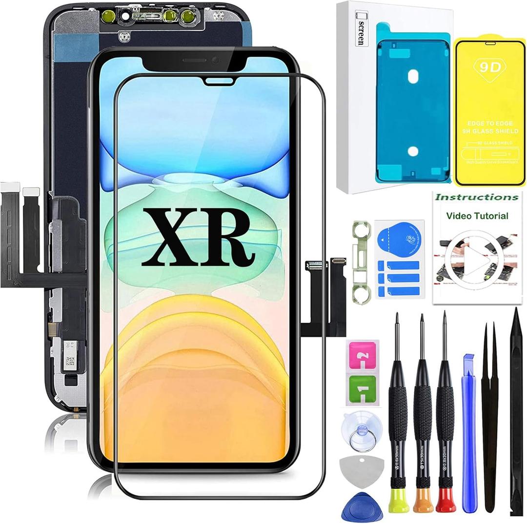 for iPhone XR Screen Replacement, LCD Display Touch Screen Assembly, Compatible with iPhone XR Screen Replacement 6.1 inch (Model A1984, A2105, A2106, A2108) with Screen Protector and Repair Tools