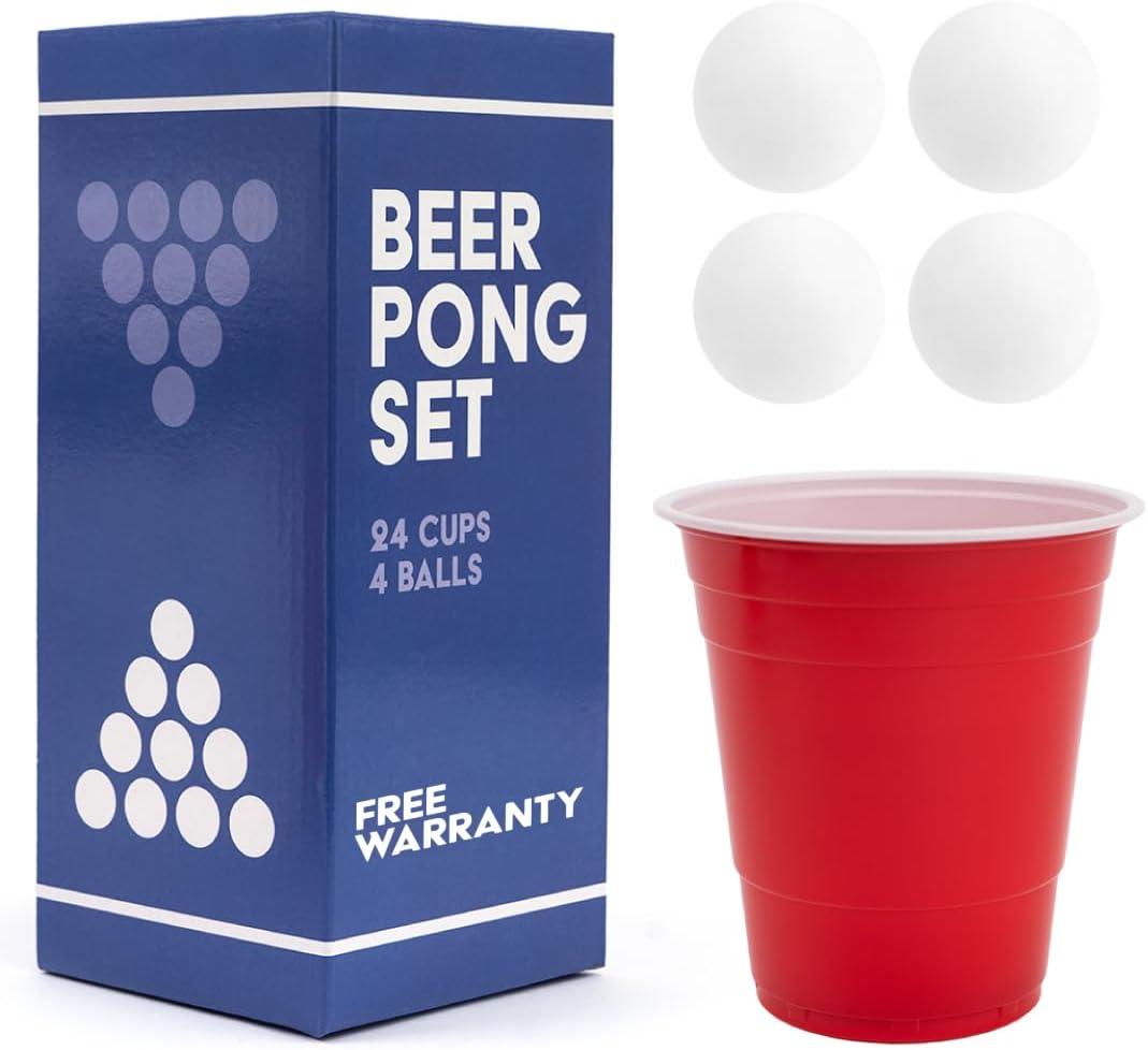 Beer Pong Set Complete | 24 Cups & 4 Balls | America's #1 Drinking Game, Reusable