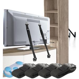 TV Safety Straps 4 Pack+Gift - Metal Furniture Straps for Baby Proofing - TV Straps Safety for Flat Screen - Earthquake Straps for Bookcases - Furniture Anchors Anti Tip Kit
