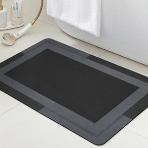 ACCUMTEK Ultra Thin Bath Mat, Upgrade Backing Non Slip Thin Bath Mats Fit Under Door, Quick Dry Ultra Absorbent Bathroom Rugs, Machine Washable Bath Rugs for Bathroom, Bathtub, Black/Bordered/36 x24