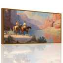 QTUSYUR Western Cowboy Wall Art Framed Rodeo Horseback Riding Desert Print, size 39"/20"