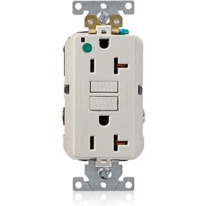 Leviton 20A-125V Extra-Heavy Duty Hospital Grade Non-Tamper-Resistant Duplex Self-Test GFCI Receptacle, GFNT2-HGT, Light Almond