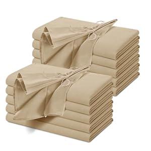 NSGZ 12-Pack Beige Dinner Napkins, 20x20 Inch, Hemstitch, Washable, Flax Cotton Linen, Perfect for Dinner, Wedding, Restaurant