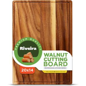 Riveira Walnut Wood Cutting Board Gourmet Black Walnut Grandeur: 20 x 14 Wooden Cutting Board Wooden Cutting Boards For Kitchen Decorative Innovative Juice Grooves Walnut Wooden Chopping Board