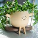 Small Hanging Planter for Indoor Outdoor Plants, Glossy Swing Smiley Face Planter Pot Head, Cute Hanging Flower for String of Pearls Plant Live, Unique Happy Resin Succulent Pot