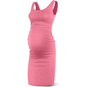 Rnxrbb S-2XL Women Summer Sleeveless Maternity Dress Pregnancy Tank Scoop Neck Mama Clothes Casual Bodycon Clothing (Medium, A-rose Pink)