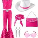 Spooktacular Creations Halloween Girls Pink Cowgirl Costume, Kids 70s 80s Hippie Disco Outfits for Dress Up Cosplay Party XL