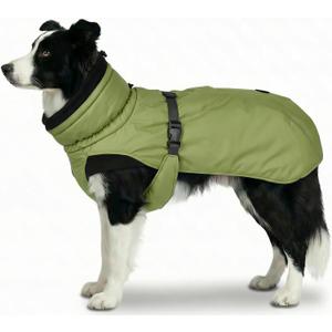 Dog Winter Coat, Warm Puffer Jacket with Fur-Safe Buckle & Leash Hole for Cold Weather, Water-Repellent Snow Vest, Breathable Thermal Apparel for Hiking & Active Dogs (Green, X-Large)