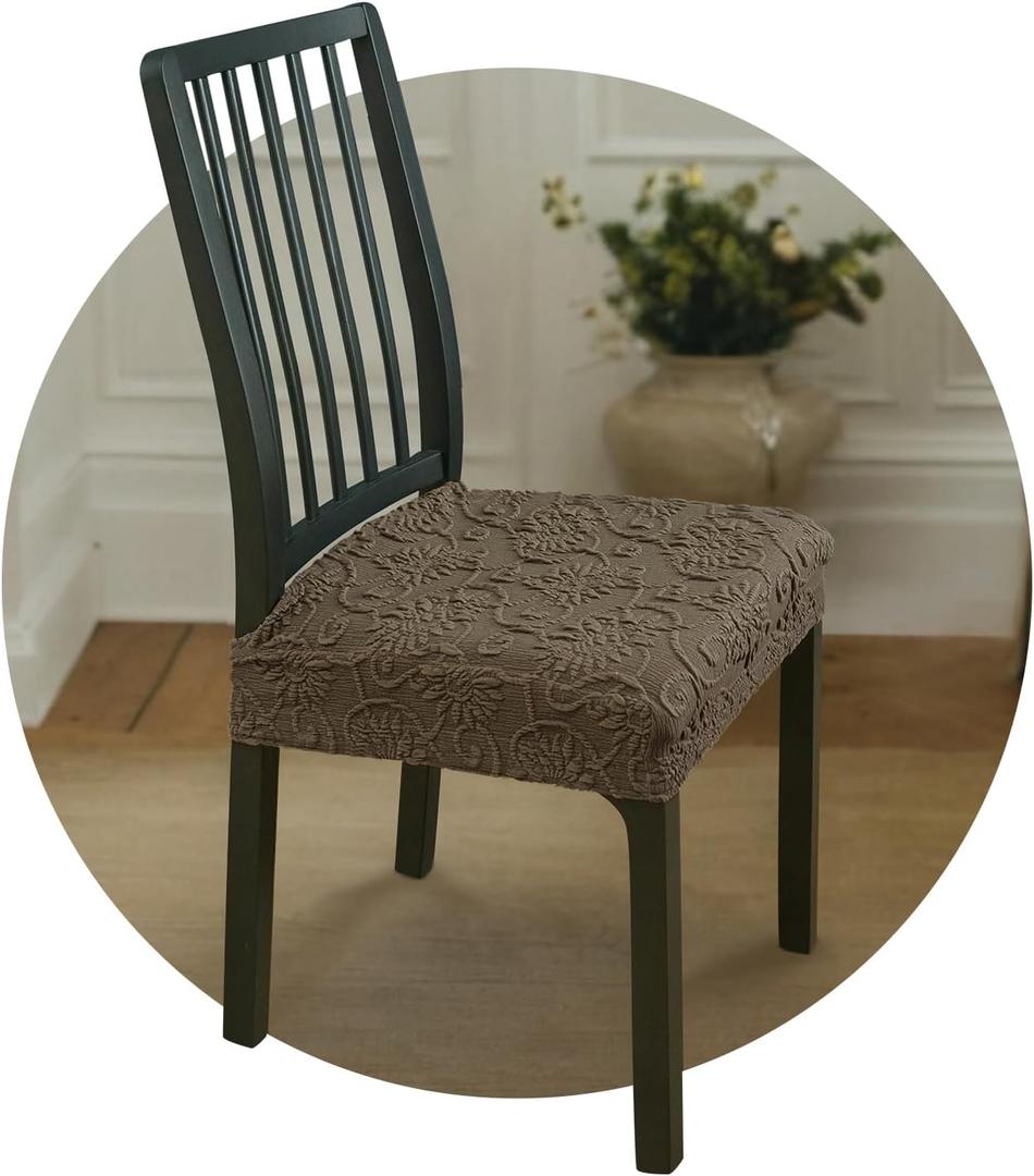 Pro Fit Dining Chair Seat Covers (Chocolate, Set of 2) – Full-Cover Stretch Slip Covers with Rear Flap and Thick Jacquard Texture, Elastic Seat Protectors, Machine Washable for Kitchen Use