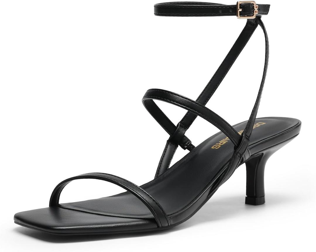 DREAM PAIRS Kitten Heels for Women, Strappy Square Open Toe Ankle Buckle Heeled Sandals Wedding Party Dress Shoes (8, Black)