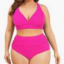 Womens Plus Size Bikini Two Piece Swimsuits Tummy Control Bathing Suits High Waisted Bikini Swimwear Rose Red 16 Plus, Pink