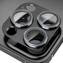 beuxece Compatible for iPhone 16 Pro/iPhone 16 Pro Max Camera Lens Protector, Matte Metal Camera Cover with HD Tempered Glass Rear Lens Screen Protector [Strong Adsorption]-Titanium Black