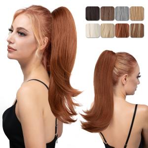 Clip in Ponytail Extension Copper Red 18 Inch Pony Tails Hair Extensions for Women Long Straight Curly Tail Ponytail Hair piece Synthetic Fake Versatile Pony