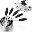Stainless Steel Measuring Cups and Spoons Set of 10 Measuring Cups and Magnetic-Measuring Spoons Nesting Metal Measuring-Cups Set Soft Silicone Handles for Dry and Liquid Ingredients Cooking