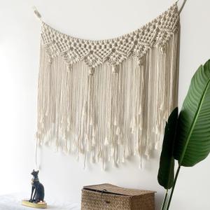 Boho Macrame Wall Hanging Hand Woven Tapestry Macrame Backdrop for Wall Decor of Modern Farmhouse, Bedroom, Nursery, Wedding, Party (40x20 inches) (40L" x 20W")