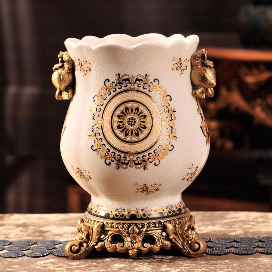 Ceramic Resin vase 16.9-inch ice Cracked Pattern Retro Antique Home Decoration Dining Table Living Room Kitchen Bedroom Bookshelf Office Coffee Table Dining Room Fireplace (Color 3)