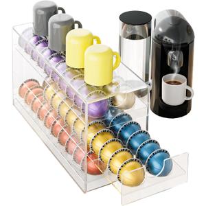 Acrylic Coffee Pod Organizer for Nespresso Vertuo Pod Holder 60 Pods Clear Vertuo Pod Storage Drawer (3 Tier)
