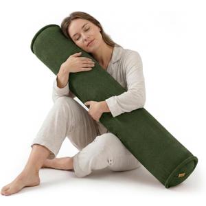 Body Pillow for Adults  Corduroy Long Round Bolster Pillow for Bed, Cuddle Pillow with Full Support for Side Sleepers & Restful Sleep,39 x 7.87 Inches,Avocado Green