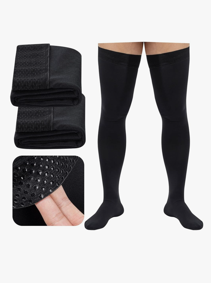 Compression Socks, Men's Thigh High Compression Stockings, 20-30mmHg Compression Stockings with Non-slip silicone, Size -L