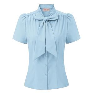 Plus Size1950s Vintage Collared Shirt for Women Causal Blouses Tops,Sky Blue S