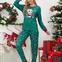 MyFav Christmas Pajamas for Family Cute Snowman Print Long Sleeve PJS Set (Green, S)